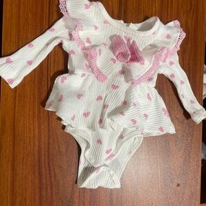 White and Pink Floral Bodysuit with Ruffle Detail
